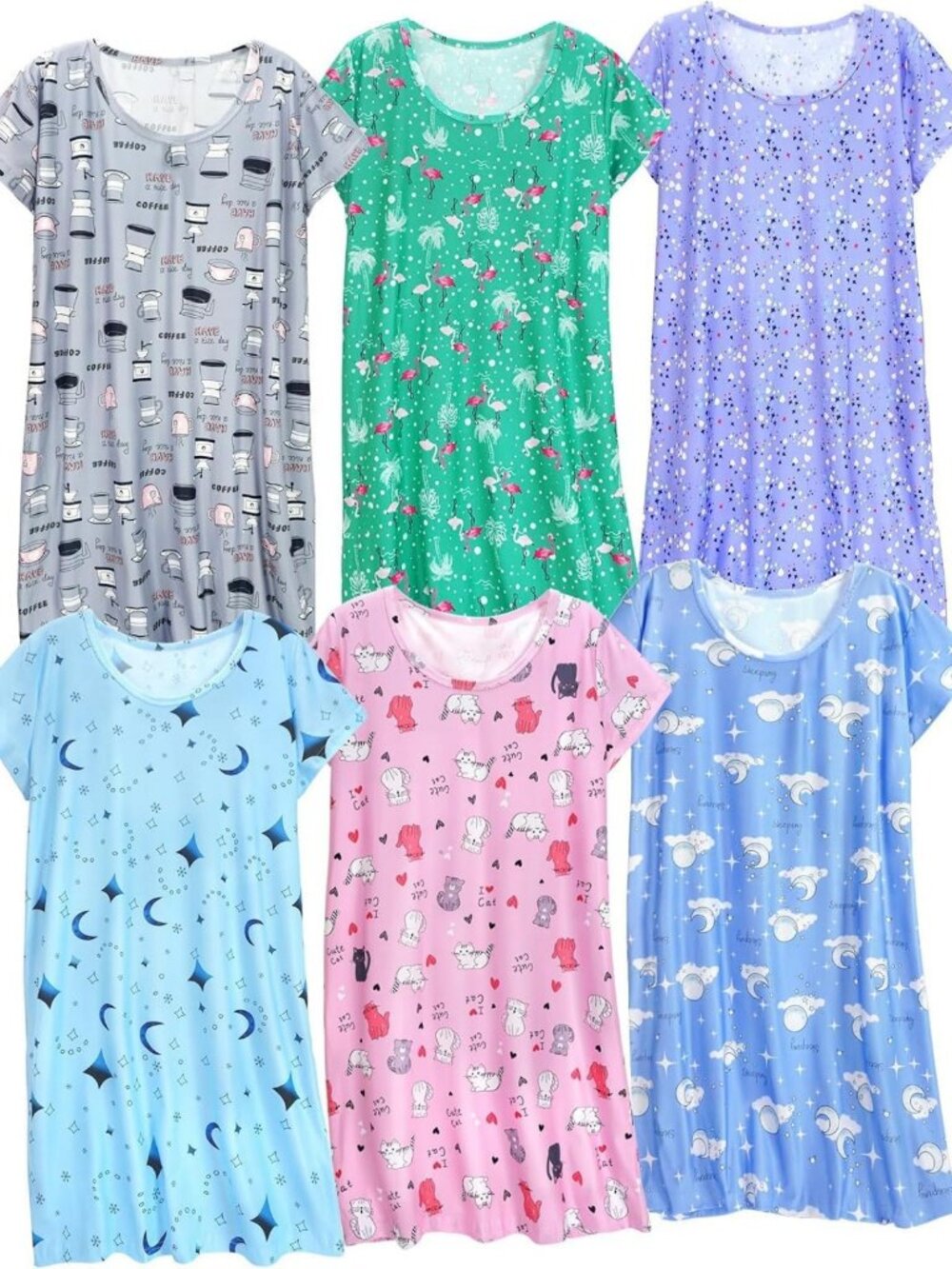 Cozy 6-Pack Women's Short Sleeve Nightgowns | Soft Sleepwear & Print Sleepdress